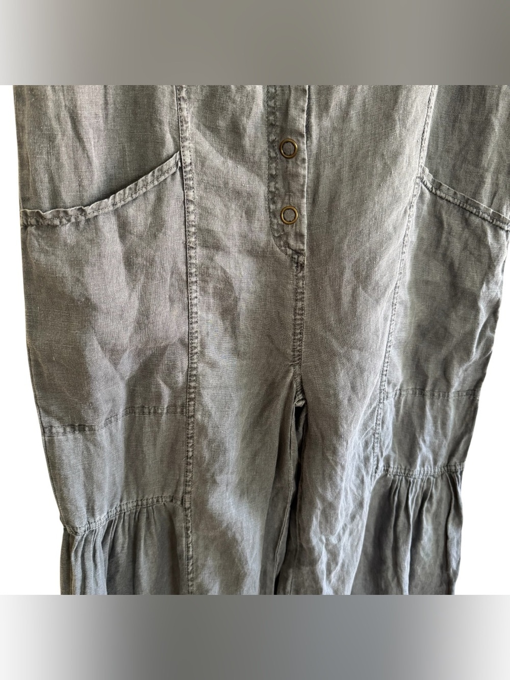 XCVI Gray Linen Wide Leg Fang Sharkbite Jumpsuit Wide Leg Relaxed Fit Boho S - Picture 4 of 8